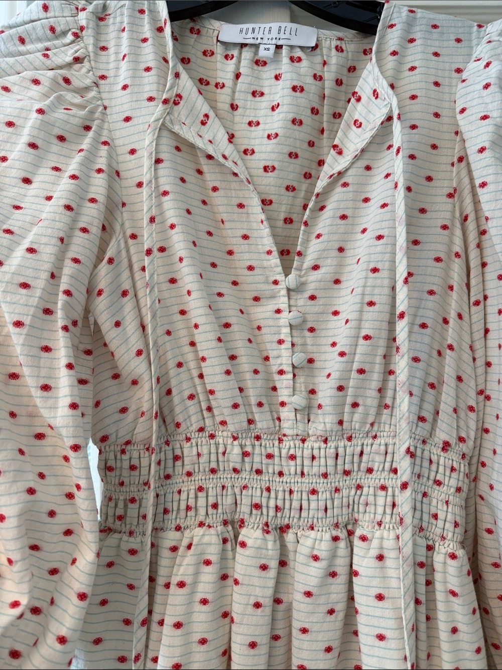 HUNTER BELL Cream Mini Dress with Red Dot Print - Picture 3 of 7
